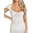 thumbnail image 3 of Yunliwuli Women Knit Long Dress, Short Sleeve Scoop Neck Hollowed Solid Slit Slim Fit Dress for Club Party, 3 of 7