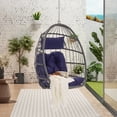 thumbnail image 2 of LEGAHOME Rattan Egg Swing Chair, Outdoor Wicker Hanging Chair with Removable Cushion, Folding Hammock Chair Hanging Basket Chair for Garden Porch Backyard, Dark Blue, 2 of 10