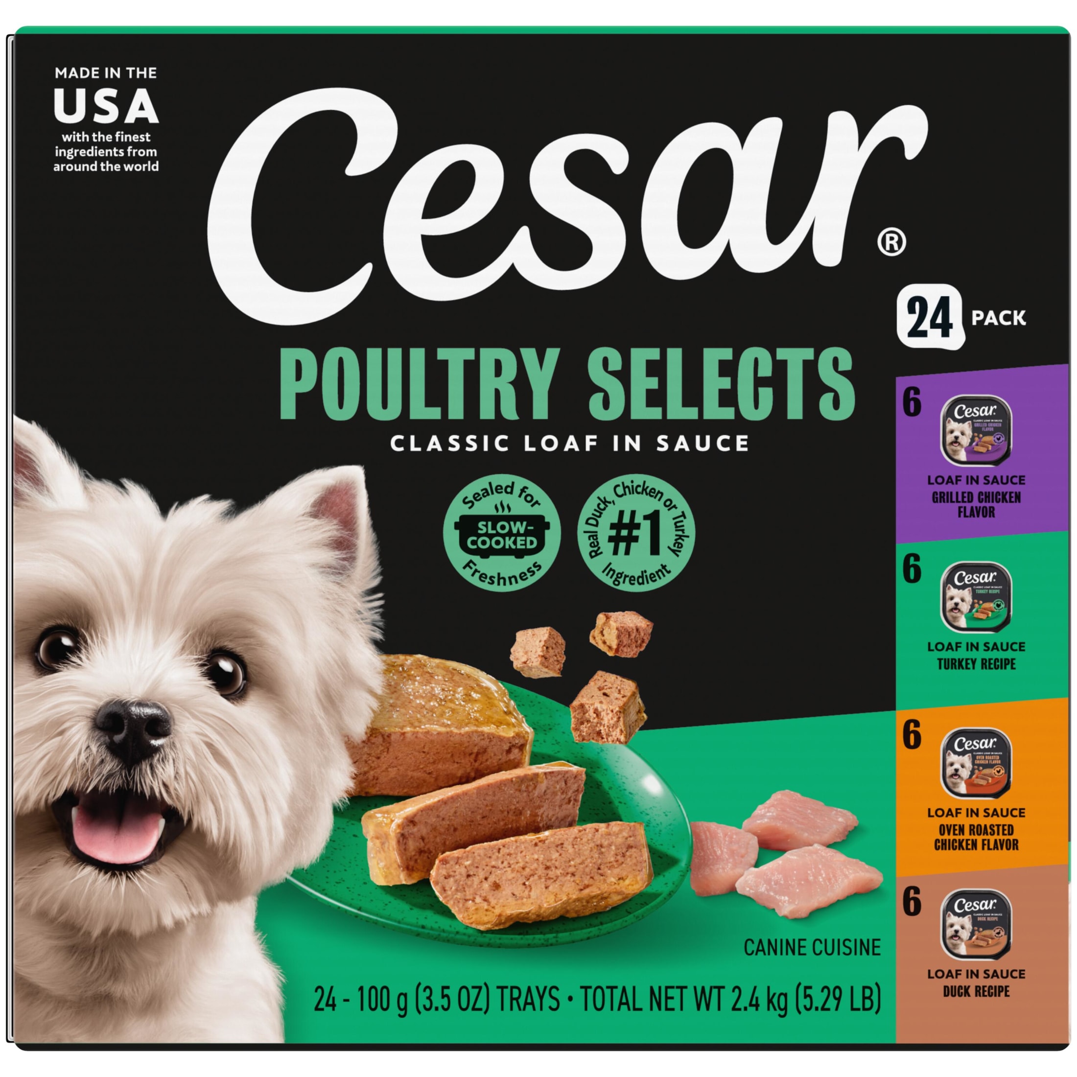 Cesar Loaf In Sauce Poultry Flavors Adult Wet Dog Food Variety Pack, 3.5 Oz Trays, 24 Ct.
