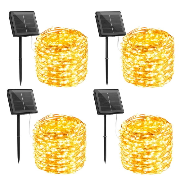 Cadena de luces solares Brightown de 4 x 33 pies, 400 LED, 8 modos, blanco cálido