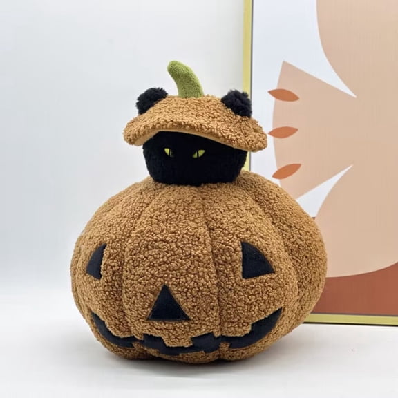 QLUEWX Halloween Plush Toys Black Cat in Pumpkin, 11 Inch Sherpa Jack Lantern Halloween Stuffed Animals Plush Pillow, Spooky Cute Plushie for Halloween Decorations Gift for Kids Adults
