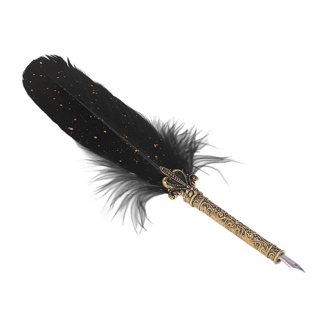 Feather Pen, Smoothing Writing Exquisite Pattern Quill Pen Set Wear Resistant For School For Office For Home Black