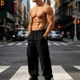 thumbnail image 4 of Lmueinov Mens Cargo Jogger Pants with Zip Pockets Outdoor Drawstring Elastic Waist Athletic Pants for Men Loose Fit Gym Workout Running Casual Pants, 4 of 8
