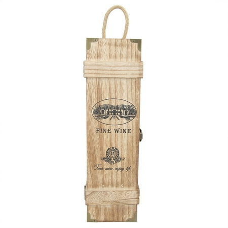 Caja de vino de madera retro, caja de vino tinto de una sola botella portátil vintage, caja de almacenamiento de regalo de vino tinto de madera, decoración con cuerda