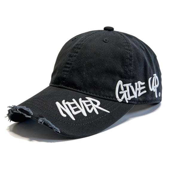 Never Give Up Distressed Cap Embroidered Hat Baseball Cap for Men Women Trucker Dad Hat Novelty Vintage Retro Material Cap