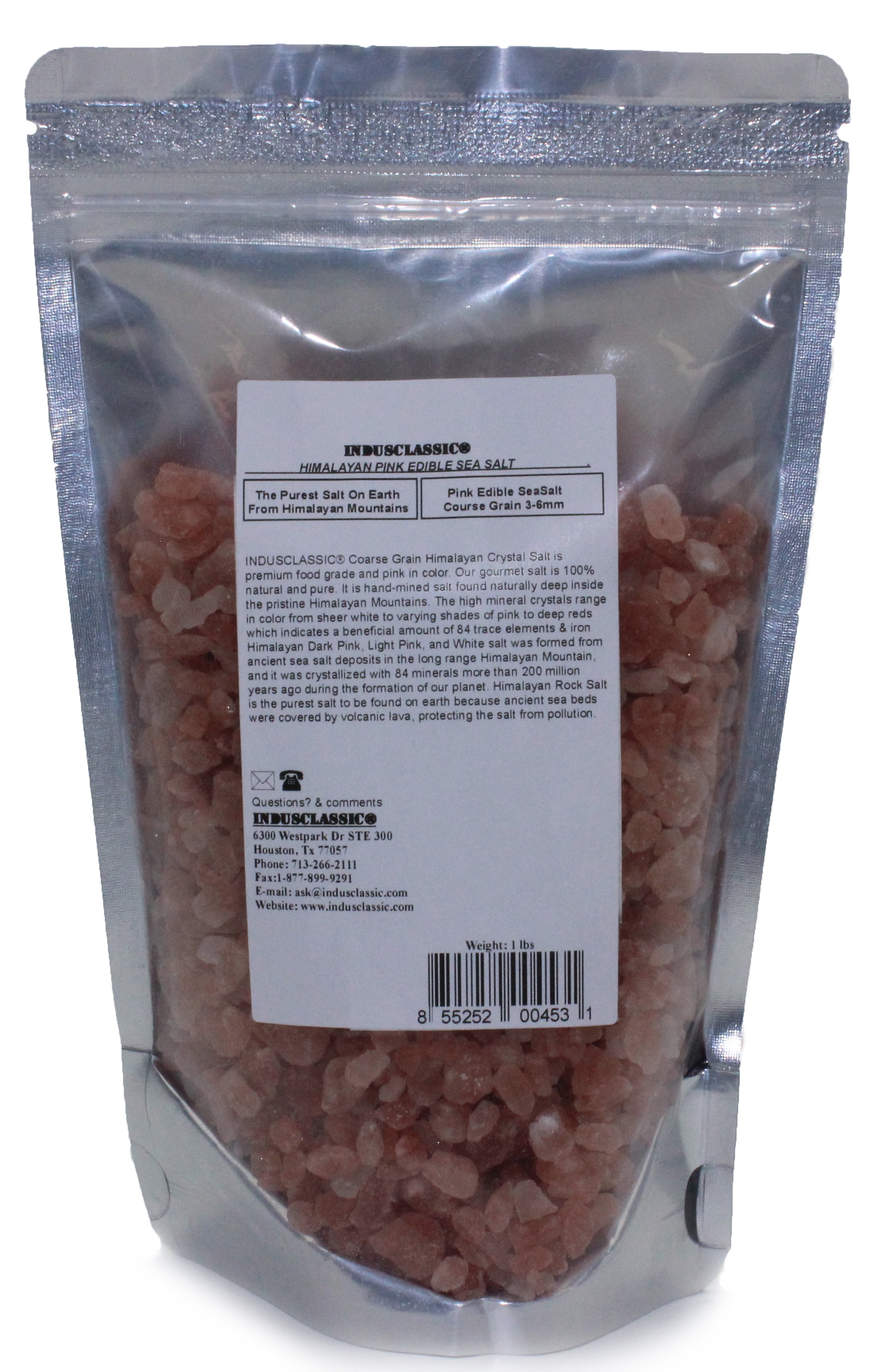 IndusClassic 1 lbs Kosher Pure Natural Halall Unprocessed Himalayan Edible Pink Cooking Coarse Grain Salt 3mm to 6mm