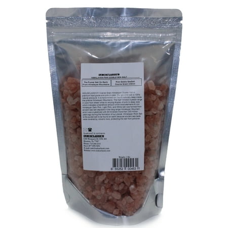 IndusClassic 1 lbs Kosher Pure Natural Halall Unprocessed Himalayan Edible Pink Cooking Coarse Grain Salt 3mm to