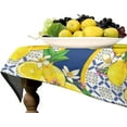 thumbnail image 4 of Yellow Lemon Tablecloth for Kitchen Table, Spring Summer Seasonal Navy Blue Tiles Watercolor Lemon Flower Print Table Cloth for Indoor Outdoor Wedding Party Decor 60x120in, 4 of 6