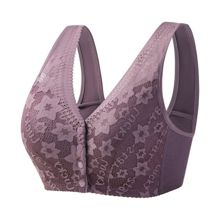 Chuancc Womens Underwear Womens No Ring Front Close Bra T Back Plus Size Unlined Bra for Large Bust Bra No Underwire Lace Underwear for Women Clearance Purple 3Xl