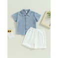 thumbnail image 2 of Suealasg Toddler Baby Boys 2Pcs Cotton Linen Shorts Set Solid Color Short Sleeve Lapel Button Down Shirt Tops and Shorts 6M 1T 2T 3T 4T Kids Boys Summer Clothes Set, 2 of 9