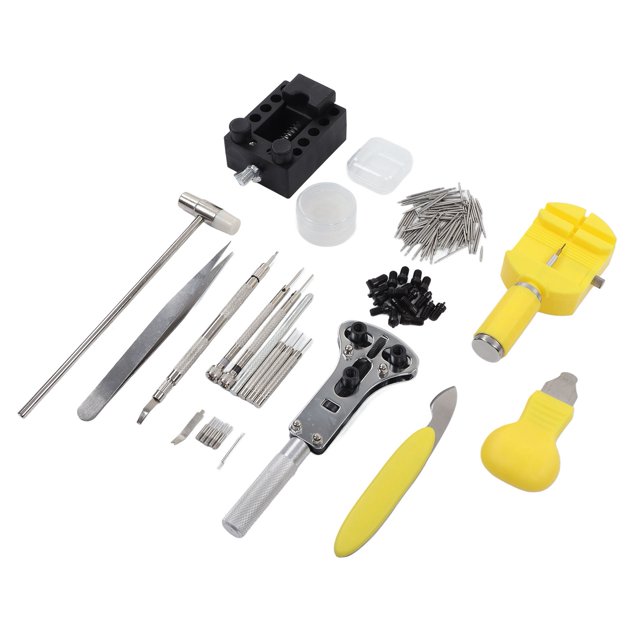 Juego de mantenimiento de relojes de 147 piezas, kit de reparación de relojes de plástico y acero inoxidable para proyectos de joyería DIY