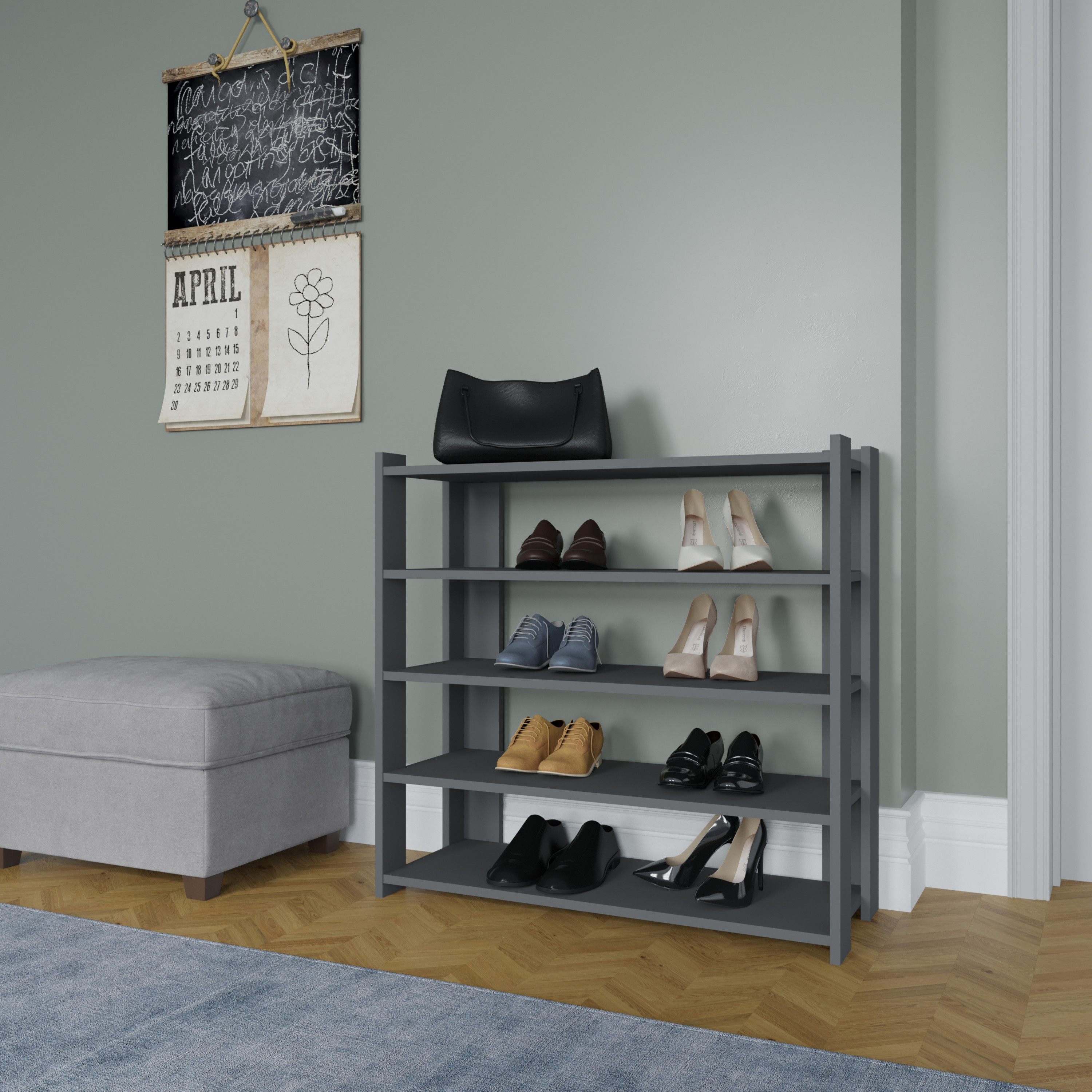 Ada Home Decor Furniture 4 Tier 16 Pair Anthracite Gordon Modern Shoe Rack