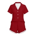 thumbnail image 4 of Xdegoge Womens Pajama Sets 2 Piece Button Up Short Sleeve Pajamas Notched Collar with Pocket Open Front Top and Shorts Cute 4 Way Stretch Bow Print Lounge Sleepwear, 4 of 8