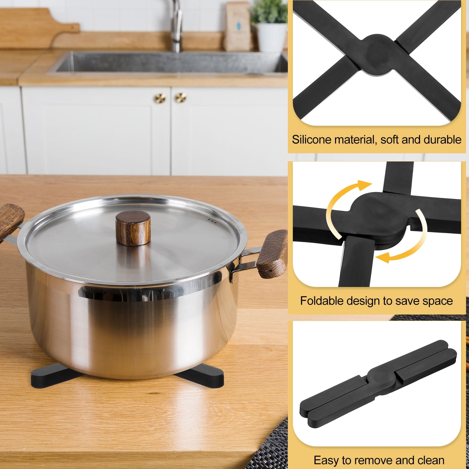 Unique Bargains 6Pcs Foldable Silicone Heat-Resistant Pad Trivet Mats Black