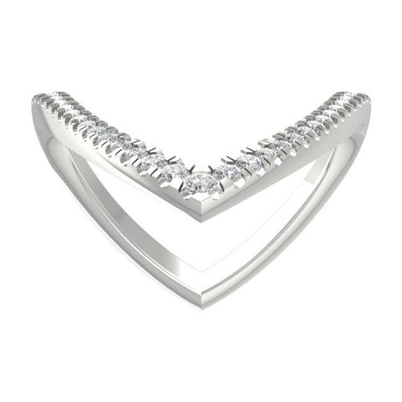 ARAIYA FINE JEWELRY 10K White Gold Round Lab Grown Diamond V Shaped Band Ring (1/10 cttw, VS Clarity, D-E Color) Size 6.5