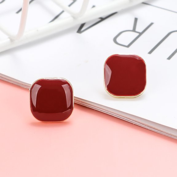 XmhyTop-A 1 Pair Red Square Stud Earrings, Small Delicate Minimalist Everyday Earrings,Red