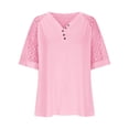 thumbnail image 4 of Tamaño Más Manga Corta Tops para Mujeres Verano Color Sólido Puff Manga Corta Suelta Moda Cuello Redondo Top, 4 of 6