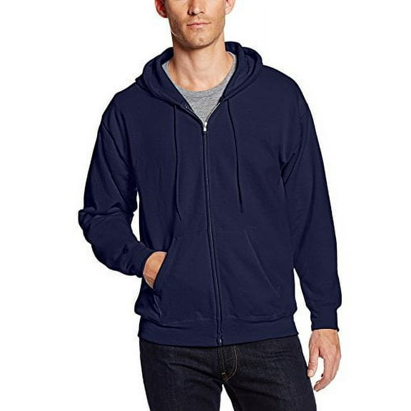 hanes men's full zip ecosmart fleece hoodie, deep royal, small