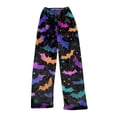 thumbnail image 4 of Watercolor Spiderweb Halloween Pajama Pants for Women, Fuzzy Lounge Bottoms with Pumpkin & Ghost Print, Soft Elastic Waist Flannel Sleep Trousers, 1 Pair Deep Red M, 4 of 6
