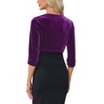 thumbnail image 3 of INSPIRE CHIC Women's Shrug Cropped Velvet Shrugs 3/4 Sleeves Crew Neck Elegant Cardigan S Purple, 3 of 6
