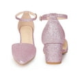 thumbnail image 2 of BLISSFUL STEP Glitter Pointed Toe Pumps Ankle Strap Buckle Chunky Block Heel Dress Pumps for Women, 2 of 7