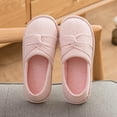 thumbnail image 5 of Women Autumn Winter Closed Toe Closed Back House Slippers Striped Soft Fabric Non Slip Flat Cushioned Indoor Footwear for Bedroom Housework Daily Homewear Pink 8.5-9(XL), 5 of 9