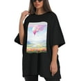 thumbnail image 4 of Plus Size Shirt for Women Black Tops for Women Oversized Short Sleeves Shirt for Women Balloon T Shirt Crewneck Shirt for Women L, 4 of 5