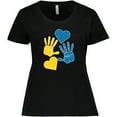 thumbnail image 3 of Inktastic Down Syndrome Awareness with Handprints and Hearts Blue and Yellow Women's Plus Size T-Shirt, 3 of 5