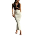 thumbnail image 1 of Douhoow Women Faux Leather Skirts High Waist Slim Long Skirt Solid Color Slit Skirts, 1 of 9