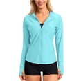 thumbnail image 2 of Feancey Womens Sun Protection Jackets Long Sleeve Slim Fit Zip Up Hoodies Breathable Lightweight Running Hooded Tops with Pockets and Thumb Holes Mint Green L, 2 of 9