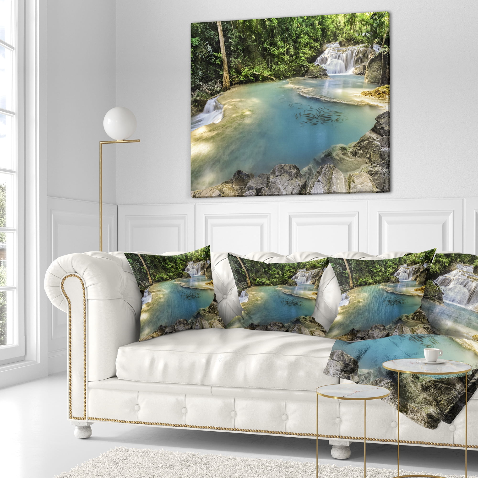 Designart Erawan Waterfall Top View - Photography Throw Pillow - 18x18