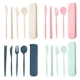 thumbnail image 1 of Juego de 4 utensilios reutilizables con estuche, juego de cubiertos de paja de trigo portátil, palillos, cuchillo, cuchara, tenedor, utensilios de viaje, 1 of 5