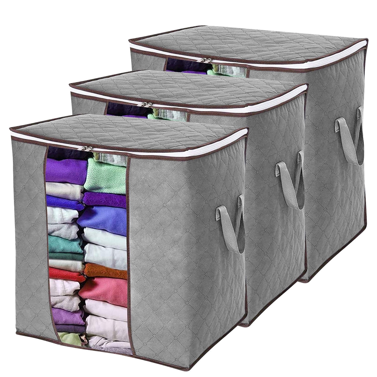 Elegant Choise 2/3 Pack Foldable Storage Bag Closet Organizers with Large  Clear Window & Reinforced Handles,for Clothes,Blankets,Closets,Bedrooms,and  more 
