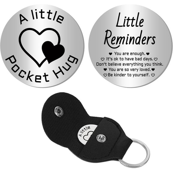 Pocket Hug Token Bulk Stainless Steel Token Long Distance Relationship Keepsake for Christmas Birthday with Leather Key Chain Inspirational Boyfriend Girlfriend Brother Husband Gift 3x3cm