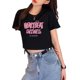 thumbnail image 2 of Camiseta corta con estampado de letras para mujer, blusa informal holgada de moda con cuello redondo y manga corta para fiesta, 2 of 8