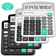Calculator, Splaks 2 Pack Standard Functional Desktop Calculator Sola and AA Battery Dual Power Electronic Calculator with 12-Digit Large Display (1 Basic Black&1 Updated Silver)