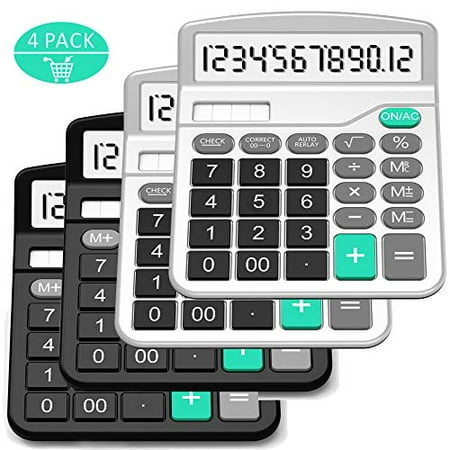Calculator, Splaks 2 Pack Standard Functional Desktop Calculator Sola and AA Battery Dual Power Electronic Calculator with 12-Digit Large Display (1 Basic Black&1 Updated Silver)
