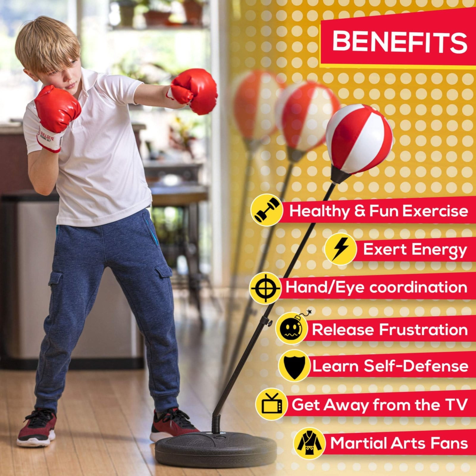 BJBSJSZ Boxing Bag Set Toy for Boys & Girls, Whoobli Punching Bag for Kids Incl Boxing Gloves | 3-10 Years Old Adjustable Kids Punching Bag with Stand