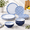 Blue Grid Stripes, variant on 12-piece Dinnerware - Sunflower Bird Plates And Set