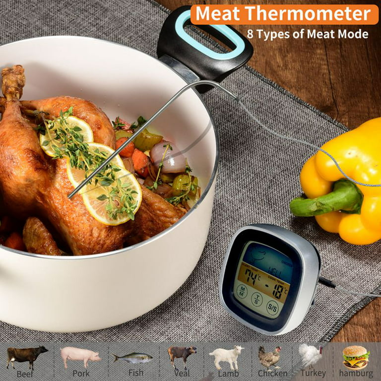 Instant Read Meat Thermometer Probe Wire Digital Oven Safe Food Thermometer  for Cooking with Sensitive Color LCD Display for BBQ
