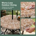 thumbnail image 5 of Round Outdoor Tablecloth with Umbrella Hole and Zipper, Botanical Rose Bud Tablecloth with Elastic Waterproof, Vintage Brown Floral Leaves Farmhouse Patio Table Covers for 55" - 60" Pool Tables, 5 of 9