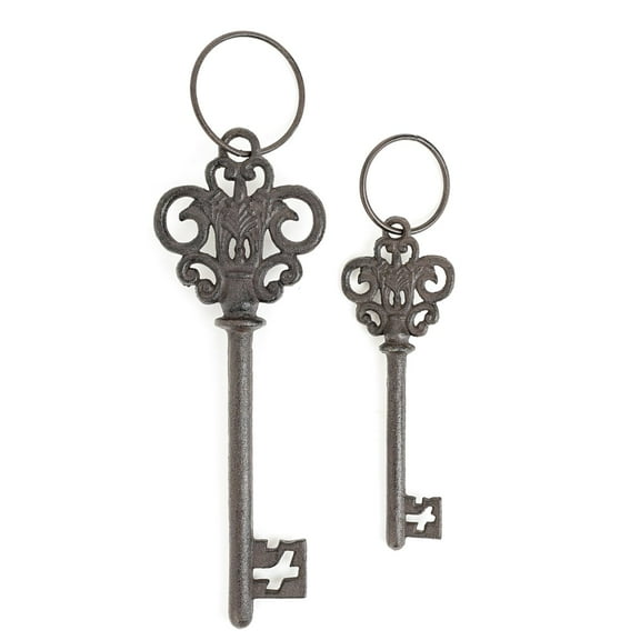 Sungmor Cast Iron Skeleton Keys, Set of 2 Large Old Fashioned, Decorative Wall Art, Home Garden Farmhouse Halloween Decor, Rustic Brown