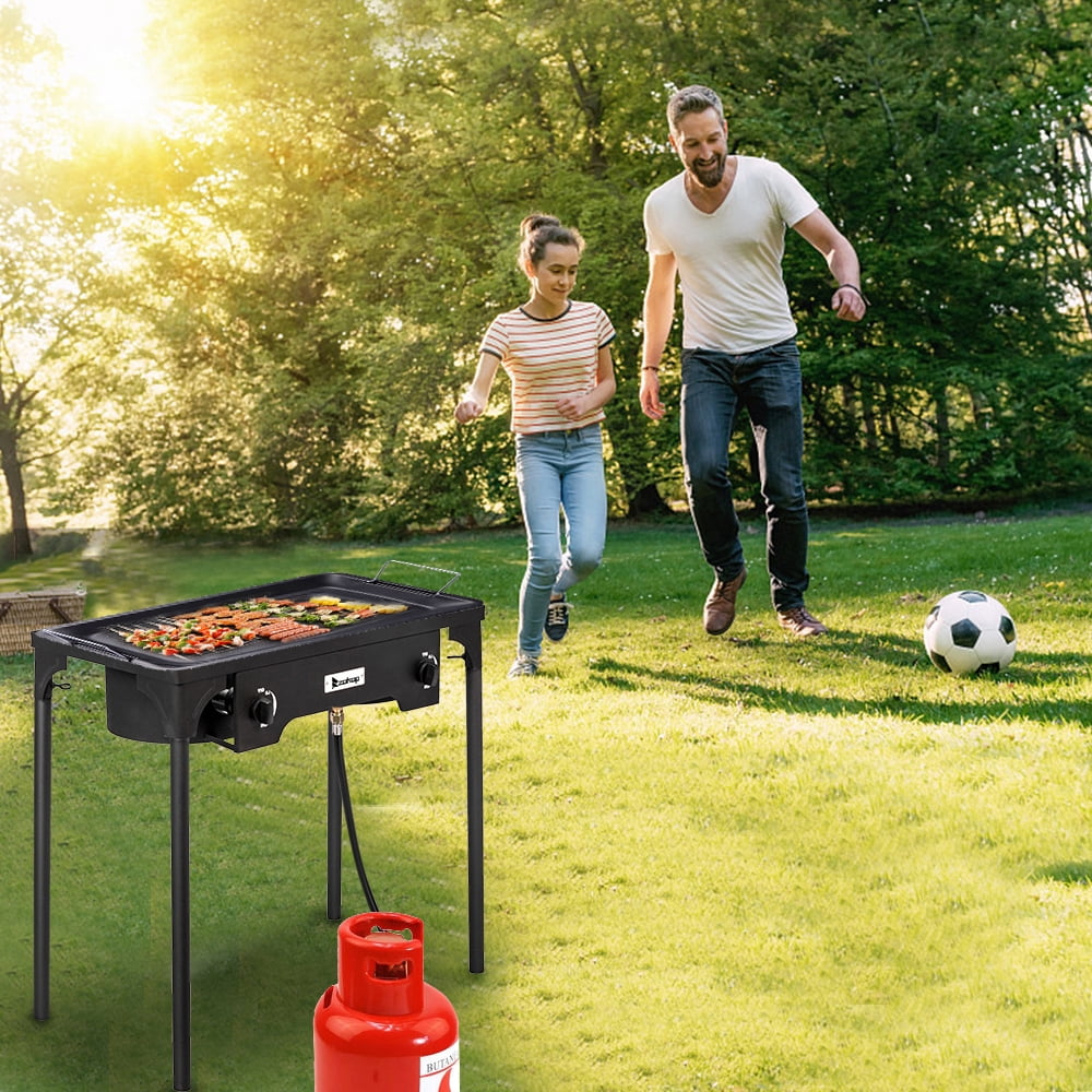 Topcobe Portable Propane Gas Cooker, Iron Cast Patio Burner, Outdoor Stove for Camp Cooking (Double Burner 150000-BTU)