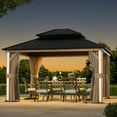 thumbnail image 4 of Modern Shade 12' x 14' Hardtop Gazebo with LED Lighting, USB Ports, Curtains, Netting, and Double Roof, 4 of 7