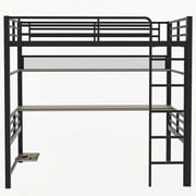 Euroco Metal Full Size Loft Bed with Desk and Shelves, Storage Gaming Bed with LED Light for Kids Teens