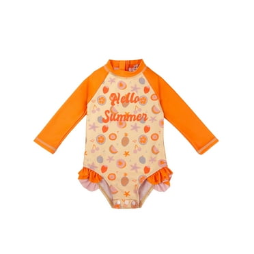 weVSwe Baby Girls Swimsuit -Long Sleeve UPF 50  Rash Guard Bathing suit 0-3T