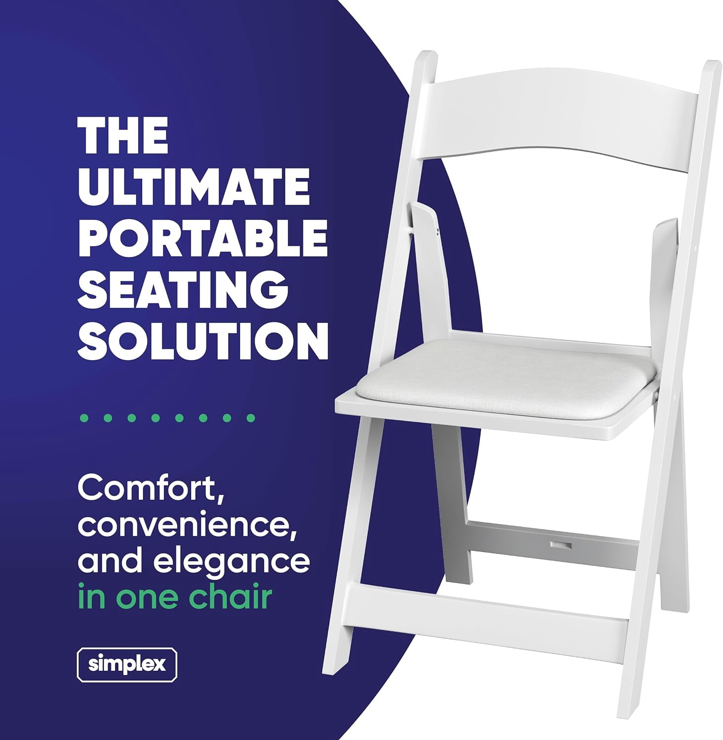 Simplex Furniture New Resin Stackable Chairs Indoor & Outdoor White Folding Chairs, 4-Pack