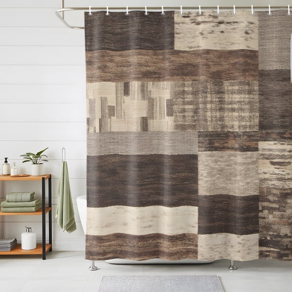 Shower Curtains for Bathroom, Vintage Country Waterproof Fabric Shower Curtain, Farmhouse Wooden Plank Patchwork Brown Decorative Bathroom Curtain for Bathtub, 72"x78", No Hooks Included