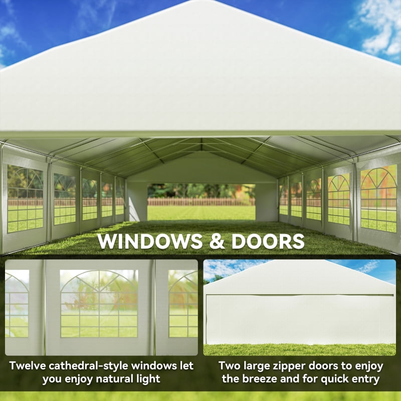 Alvantor Large Outdoor Carport Canopy Tent with Removable Sidewalls & Windows, Heavy Duty Party Shelter 23x39' White