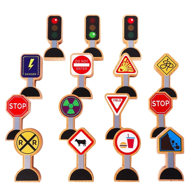 Señales de tráfico de madera Zany Street, 15 piezas, para niños
